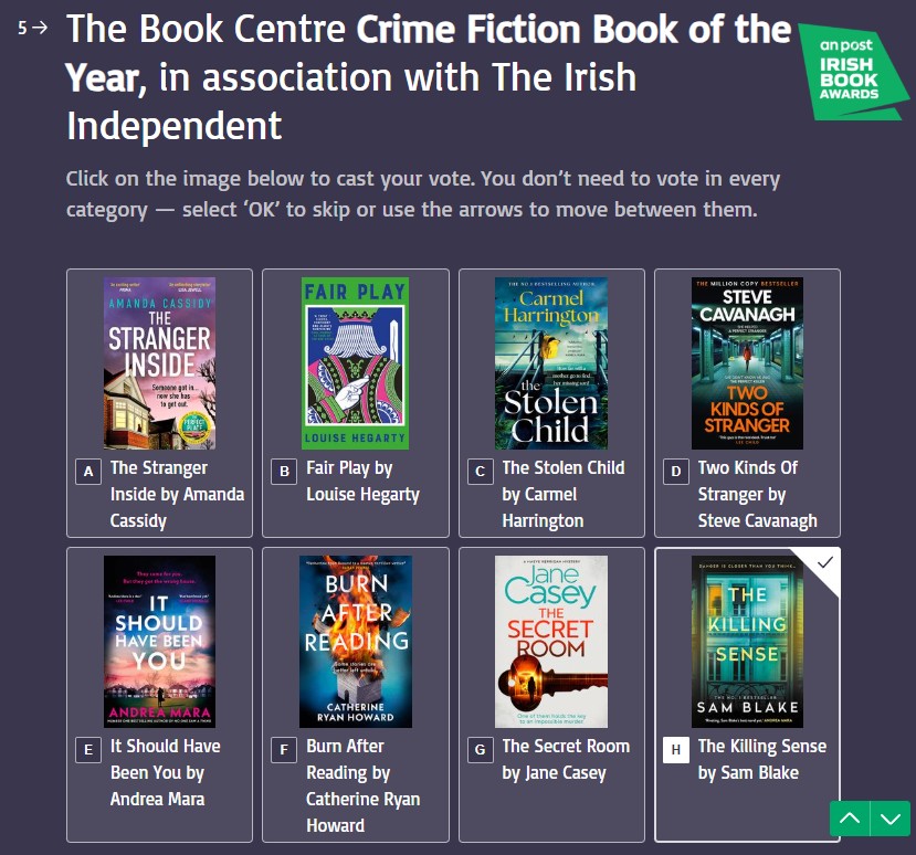 The Killing Sense - An Post Irish Book Awards Vote